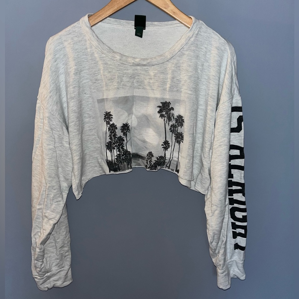 Wild Fable Heather Gray‎ Palm Tree Everything Is Alright Cropped Sweatshirt S